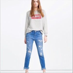 Zara distressed fringe bottom jeans